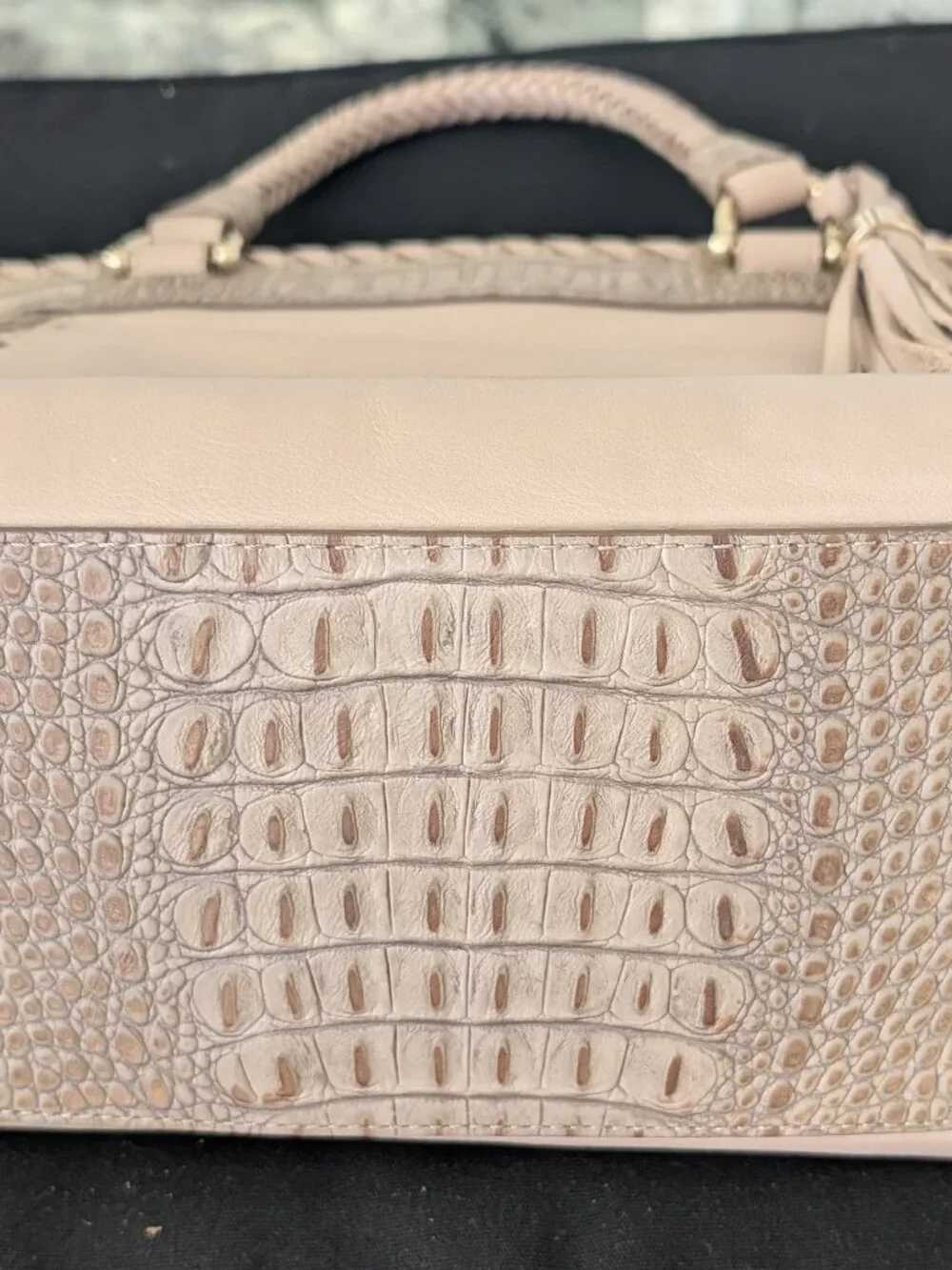 Brahmin Raelynn Natural Crawford Satchel Only + Dust Bag